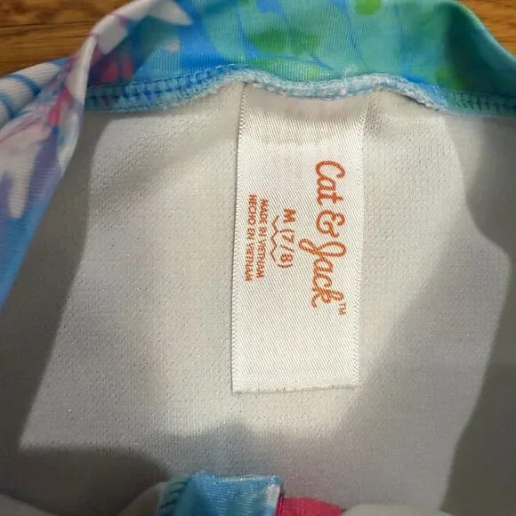 Cat & Jack Girls Long Sleeve Zip-Front One Piece Rash Guard Blue Medium - Picture 3 of 3